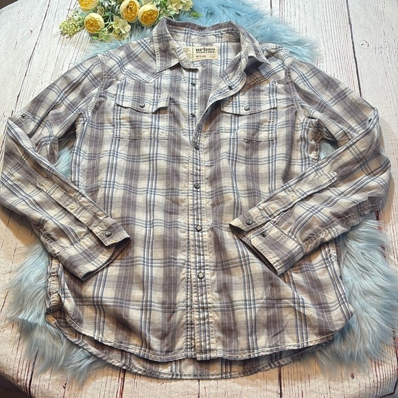 Urban Pipeline Grey White Plaid Snap Down Shirt sz M - Picture 1 of 10
